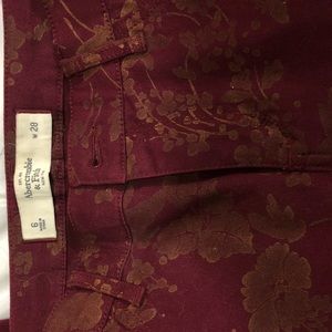 Abercrombie & Fitch maroon gold foil print jeans